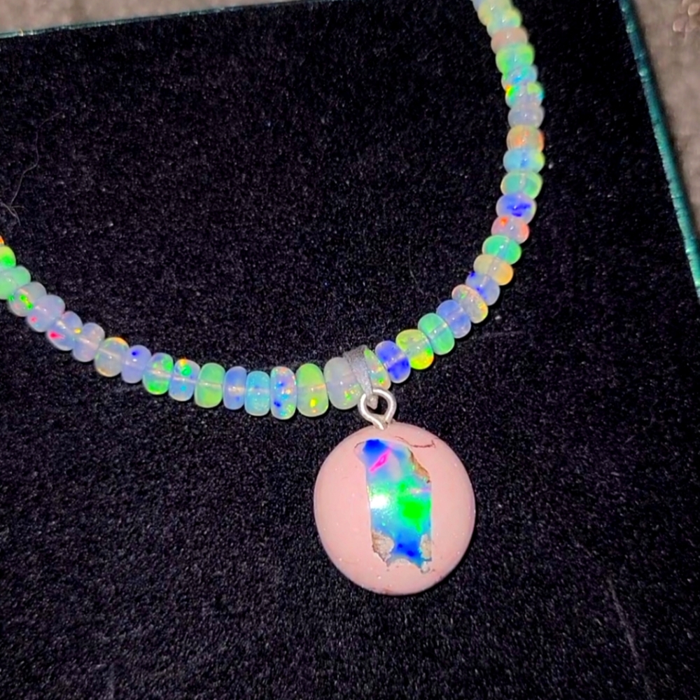 ***SOLD***Ethiopian Welo Opal & Mexican Cantera Opal Necklace